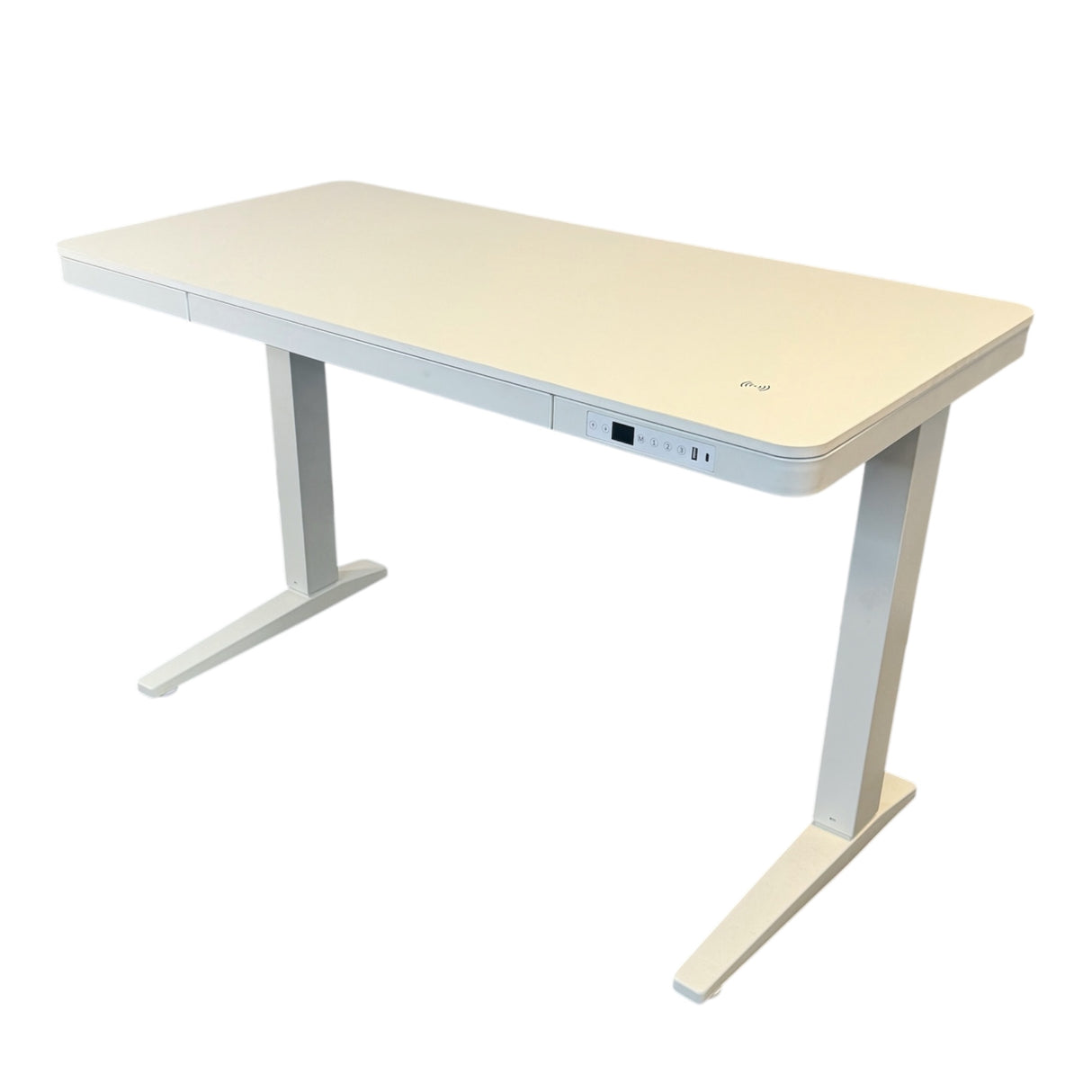 Emax Glass Top Desk + Swift Office Chair + Single Monitor Arm + 3 Drawer Pedestal