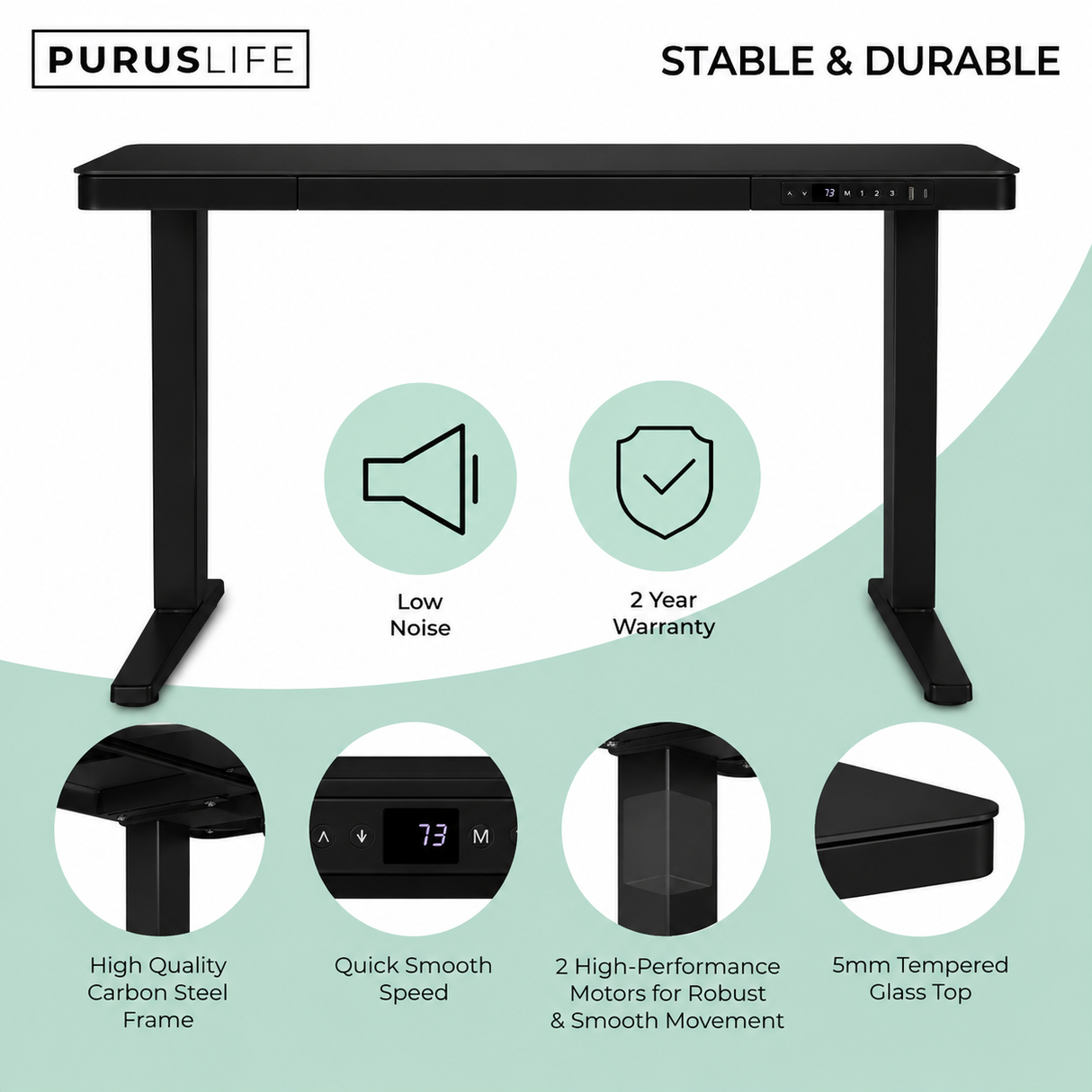 E-Max Electric Height Adjustable Desk Black (Glass Top) – Purus Life
