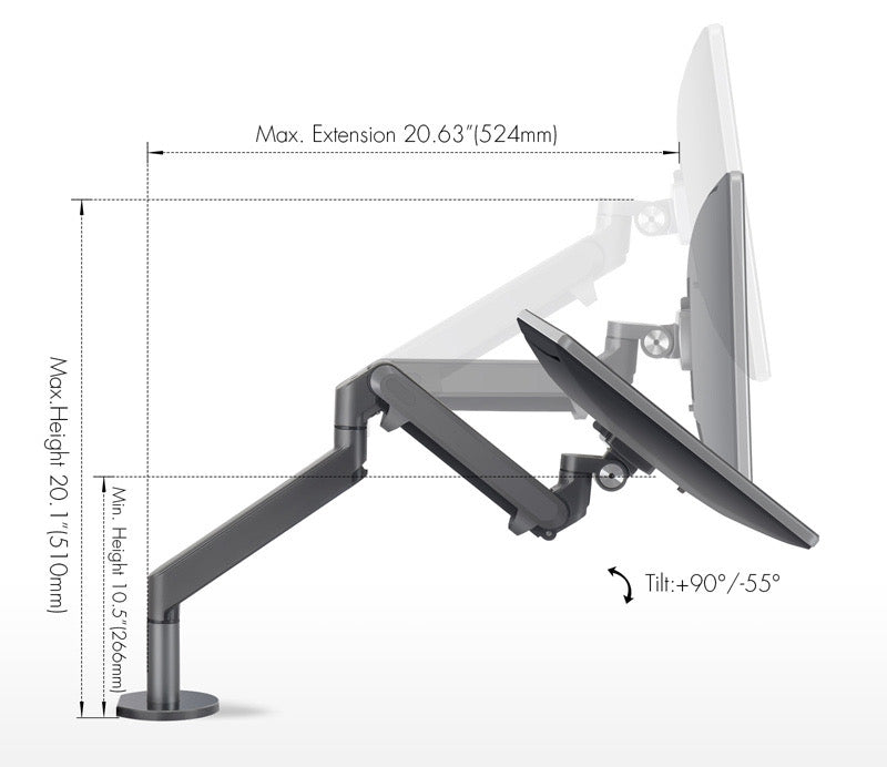 Single Gas Spring Monitor Arm