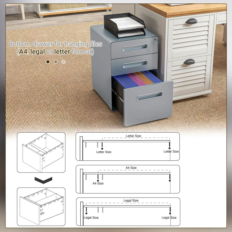 3 Drawer Steel Curved Top Cabinet