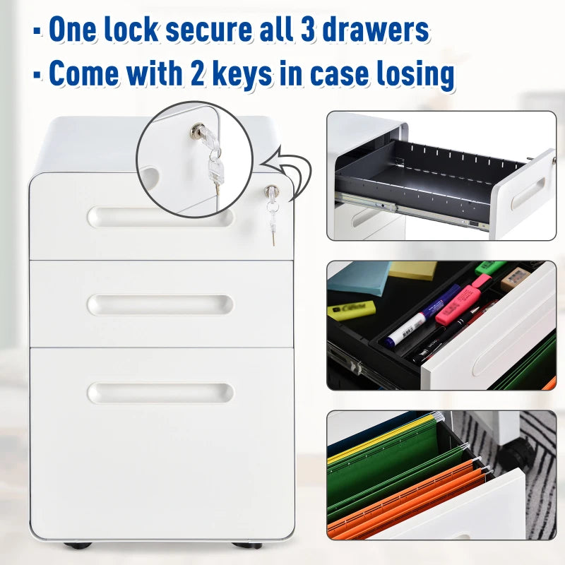 3 Drawer Steel Curved Top Cabinet
