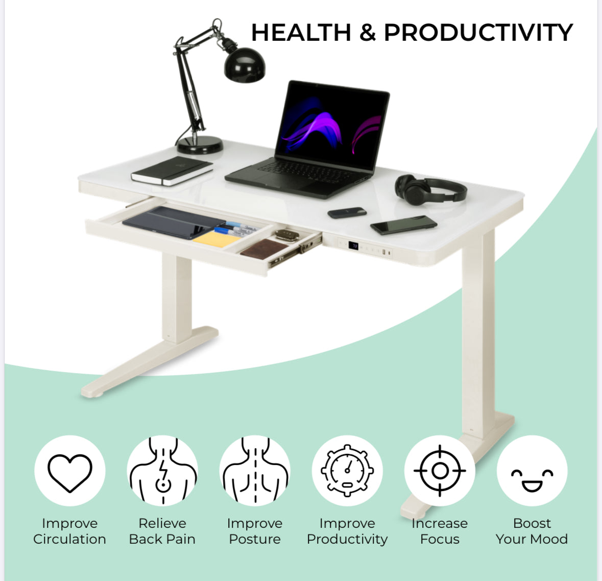 E Max Desk Height Adjustable Glass Top