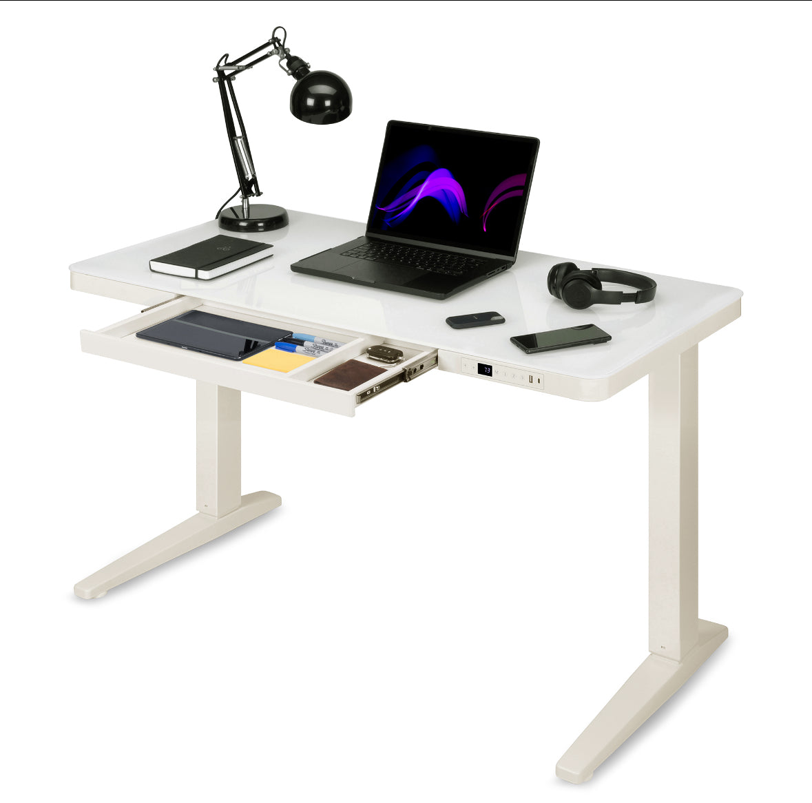 E Max Desk Height Adjustable Glass Top