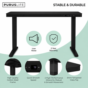 E-Max Electric Height Adjustable Desk Black (Glass Top) – Purus Life