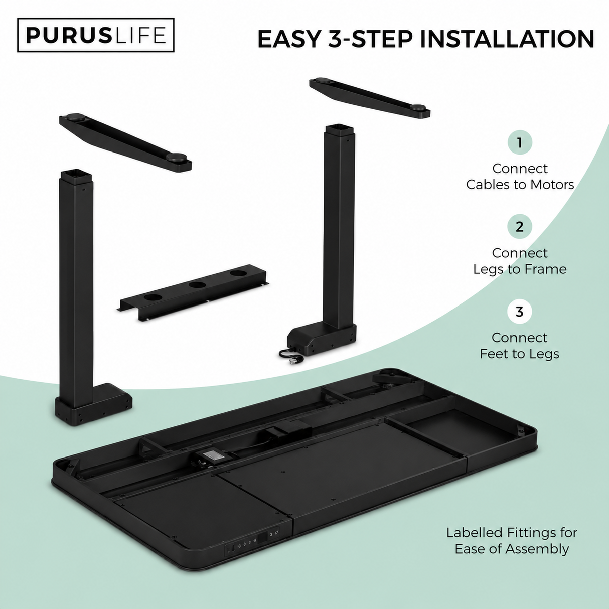 E-Max Electric Height Adjustable Desk Black (Glass Top) – Purus Life