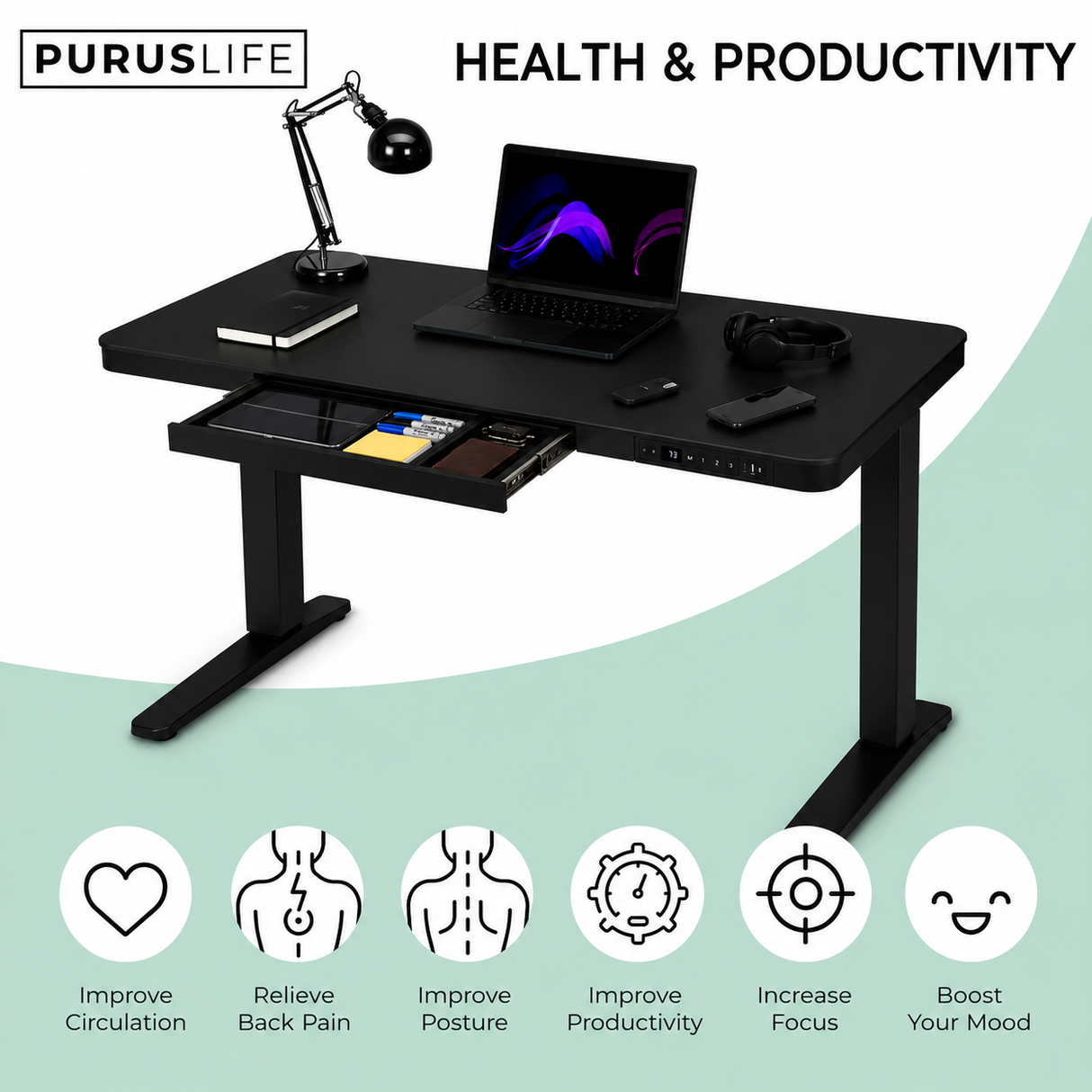 E-Max Electric Height Adjustable Desk Black (Glass Top) – Purus Life